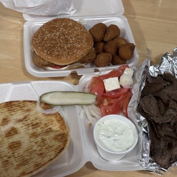King Gyros  - Takeout Gyro platter, tenderloin sandwich,fried mushrooms also had a large fries - Greek Near Me - Mooresville, Indiana