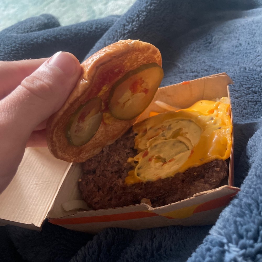 McDonald's - They slopped this burger together whys the cheese halfway off, no bacon!!!!! - Burgers Near Me - Battle Creek, Michigan