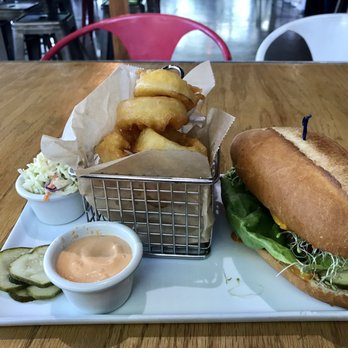The Bureau 510 - The Bayou Sandwich w/ Ipa Onion Rings - So delicious! Loved the coleslaw too! - Burgers Near Me - Emeryville, California The Bureau 510 - The Bayou Sandwich w/ Ipa Onion Rings - So delicious! Loved the coleslaw too! - Burgers Near Me - Emeryville, California