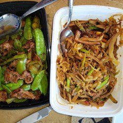 Asian Kitchen - Left Not Mongolian Beef. Right not Moo SHU pork. If you look closely you can see the sauce in the Moo SHU