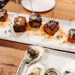 Blaze - Pork belly lollipops, wood fired oysters