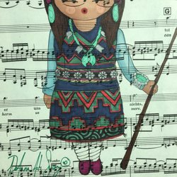 Raven Makes Gallery - DeAnna Suazo, Watercolor & Ink on Music Sheet