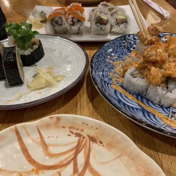 Akai Hana - Soft Shell Crab, New Spider Roll, smoked salmon roll, and spicy tuna roll. - Japanese Near Me - Columbus, Ohio