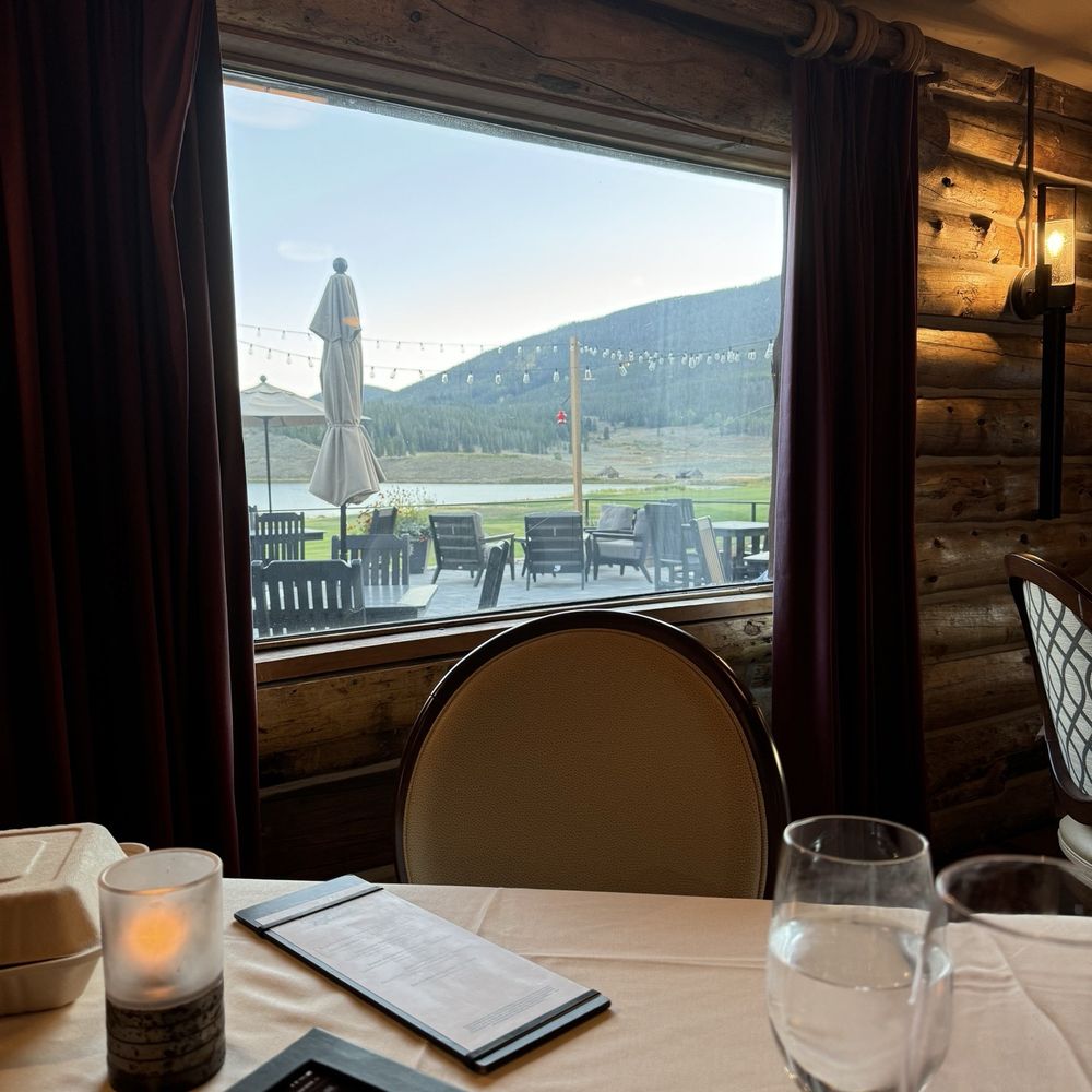 View of the lake and mountains from out table View of the lake and mountains from out table