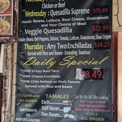 Taco Ranchero - Specials board