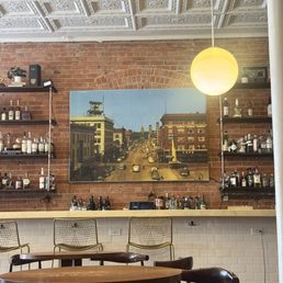 Bar area with vintage picture