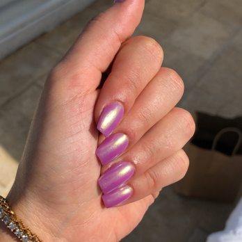 Aura Beauty - Pink dip with unicorn shimmer. Nail Tech: Ti - Nail Salons Near Me - Weston, Florida