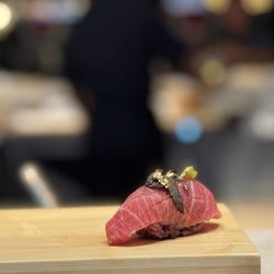 Otaru Sushi & Handroll Bar - Tuna toro with black truffle and gold leaf