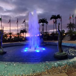 University of the Nations Kona Campus - The fountain changes colors at night