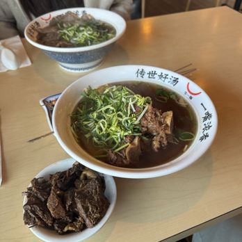Nuodle - Top: beef flank noodle soup with wide noodles Bottom: stewed beef rib noodle soup w/normal noodles and a side of stewed beef flank - Chinese Near Me - Bellevue, Washington Nuodle - Top: beef flank noodle soup with wide noodles Bottom: stewed beef rib noodle soup w/normal noodles and a side of stewed beef flank - Chinese Near Me - Bellevue, Washington