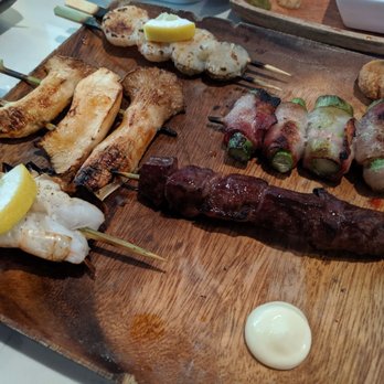Oak & Coal - Scallops, mushrooms, pork belly wrapped asparagus, wagyu, shrimp - Japanese Near Me - Costa Mesa, California Oak & Coal - Scallops, mushrooms, pork belly wrapped asparagus, wagyu, shrimp - Japanese Near Me - Costa Mesa, California