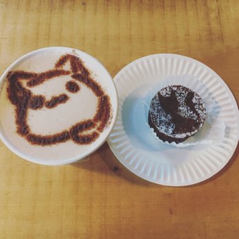 Seattle Meowtropolitan - My order of a chai latte and a chocolate fondant. - Themed Cafes Near Me - Seattle, Washington Seattle Meowtropolitan - My order of a chai latte and a chocolate fondant. - Themed Cafes Near Me - Seattle, Washington