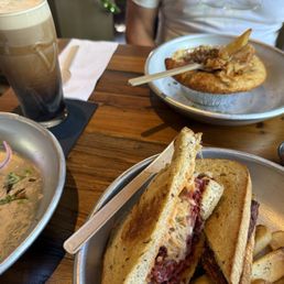 Freshly poured Guinness, Guinness Pie and Rueben Sandwich Freshly poured Guinness, Guinness Pie and Rueben Sandwich