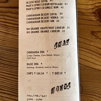 The Marfa Spirit - Menu - Distilleries Near Me - Marfa, Texas
