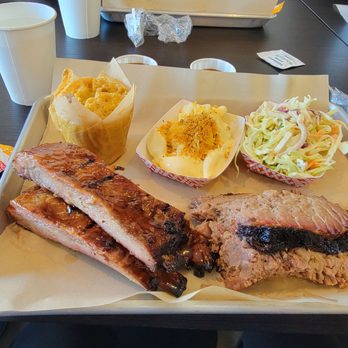 RIBBRO BBQ - Two meat combo platter with brisket, ribs, cornbread, mac and cheese, and tangy coleslaw - Barbeque Near Me - Newport Beach, California RIBBRO BBQ - Two meat combo platter with brisket, ribs, cornbread, mac and cheese, and tangy coleslaw - Barbeque Near Me - Newport Beach, California