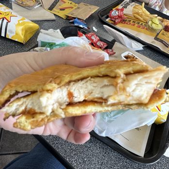 Carl's Jr - This is a western chicken burger... all that's there is a chicken patty and bbq sauce and a very soggy squished bun. - Fast Food Near Me - San Jose, California