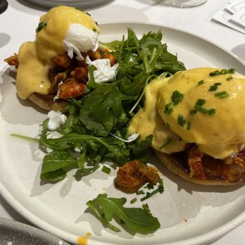 Host Utica - Cajun Crawfish Benedict: Toasted English Muffin, Cajun Butter, Crawfish, Poached Egg, Arugula, Hollandaise - American Near Me - Utica, Michigan Host Utica - Cajun Crawfish Benedict: Toasted English Muffin, Cajun Butter, Crawfish, Poached Egg, Arugula, Hollandaise - American Near Me - Utica, Michigan