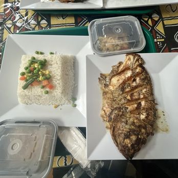 Lilly's Corner - Talapia fish lunch entree with rice and carmelized onions and a spicy cold onion side - African Near Me - Norfolk, Virginia Lilly's Corner - Talapia fish lunch entree with rice and carmelized onions and a spicy cold onion side - African Near Me - Norfolk, Virginia