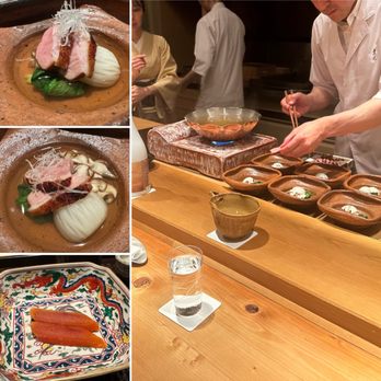 Hayato - Seared duck, shiitake, kabu (Japanese turnip); some grilled karasumi - Japanese Near Me - Los Angeles, California