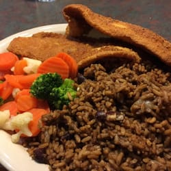 Jiallo's - Fried catfish, beans and rice, mixed vegetables.
