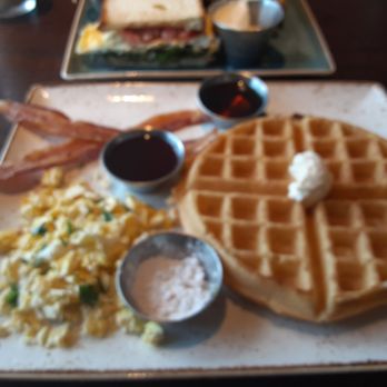First Watch - Belgian Waffle, "scrambled eggs" and "bacon". - Breakfast & Brunch Near Me - Richmond, Virginia First Watch - Belgian Waffle, "scrambled eggs" and "bacon". - Breakfast & Brunch Near Me - Richmond, Virginia