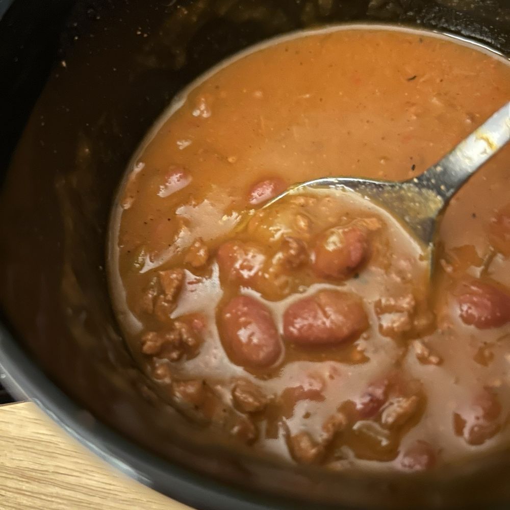 Trader Joe's Vegetarian Chili. It's been out of production for over two years, but they brought it back a little over six months ago. Yay! Trader Joe's Vegetarian Chili. It's been out of production for over two years, but they brought it back a little over six months ago. Yay!