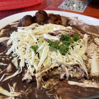El Fortin Restaurant - Enfrijoladas with quesillo and chorizo. - Mexican Near Me - Fullerton, California
