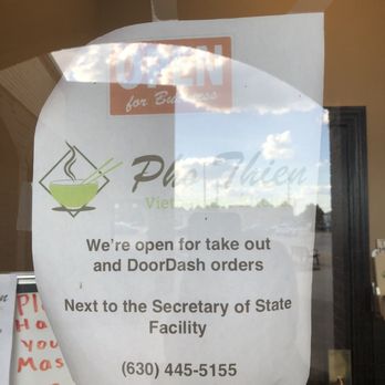 Pho Thien Vietnamese Kitchen - Current sign for corona times - Vietnamese Near Me - Naperville, Illinois