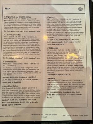 Menu photo 4 Fields & Ivy Brewery Lawrence, KS