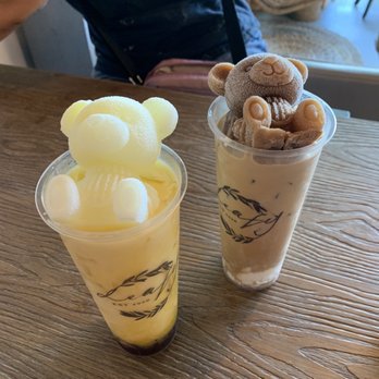 Leafy - (L) Pandan Pumpkin milk tea w/ Plain Milk Bear (R) Viet Coffee with Almond Pudding and Milk Tea Bear - Asian Fusion Near Me - Pembroke Pines, Florida Leafy - (L) Pandan Pumpkin milk tea w/ Plain Milk Bear (R) Viet Coffee with Almond Pudding and Milk Tea Bear - Asian Fusion Near Me - Pembroke Pines, Florida