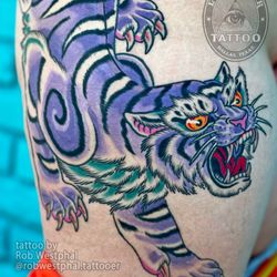 Lone Star Tattoo - This large tiger is a partial cover up, done by @robwestphal.tattooer  Big or small, Rob does it all!