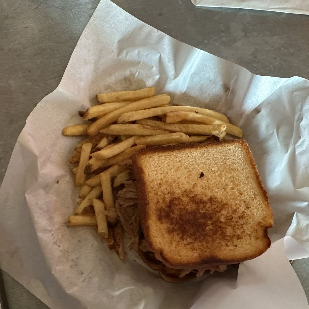 Plain pulled pork sandwich. Plain pulled pork sandwich.