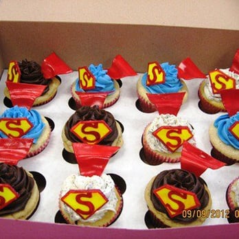 Lalalicious Cupcakes - a box of superman cupcakes - Desserts Near Me - Red Bluff, California
