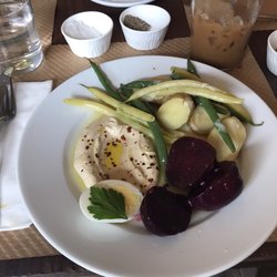 Canal House Station - Fresh vegetables and hummus, delicious ice coffee