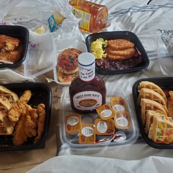 Kori's Eat - Hashbrowns, pork bacon, turkey bacon, fruit pebbles waffles. Chicken tenders, whitenin, and scrabbled eggs - Caribbean Near Me - The Bronx, New York