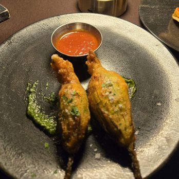 Bourbon Steak by Michael Mina - Tempura Squash Blossoms! The prosecco batter made the breading so crispy!! - Steakhouses Near Me - Las Vegas, Nevada Bourbon Steak by Michael Mina - Tempura Squash Blossoms! The prosecco batter made the breading so crispy!! - Steakhouses Near Me - Las Vegas, Nevada