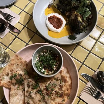 Bar Jabroni - Top: Grilled Romanesco Cauliflower Bottom: Spring onion and date pancake - Wine Bars Near Me - San Francisco, California Bar Jabroni - Top: Grilled Romanesco Cauliflower Bottom: Spring onion and date pancake - Wine Bars Near Me - San Francisco, California
