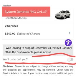 Screenshot provided to the text chatter that I'm marked for "NO CALLS." Screenshot provided to the text chatter that I'm marked for "NO CALLS."