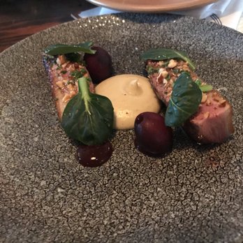 Campfire - Smoked duck - Wished the skin was slightly more crispy, but very nice cherry sauce with the cauliflower purée - New American Near Me - Carlsbad, California Campfire - Smoked duck - Wished the skin was slightly more crispy, but very nice cherry sauce with the cauliflower purée - New American Near Me - Carlsbad, California