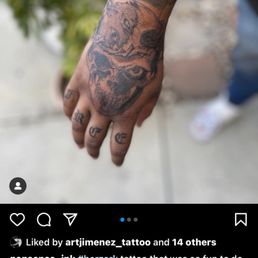 Hand tattoo of Kentaro Miura's cover art for Berserk. Hand tattoo of Kentaro Miura's cover art for Berserk.