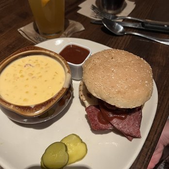 Jack Stack Barbecue - Freight House - Beef brisket & sliced sausage sandwich and cheesy corn - Barbeque Near Me - Kansas City, Missouri