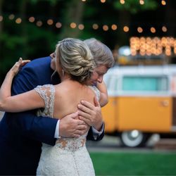 Stonegate Manor & Gardens - Dancing at Stonegate Manor with the 77 VW Photo Booth Bus set up in the background. Photo: Anji Monique Photography