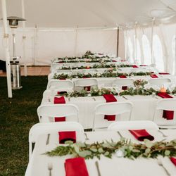 Party Place Rental - Tent, dance floor, lights, tables, chairs, and table cloths all from Party Place Rental.