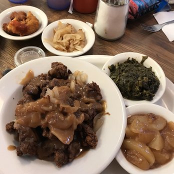Stuart Family Restaurant - Chicken livers and gravy with a side of apples and greens - Diners Near Me - Stuart, Virginia