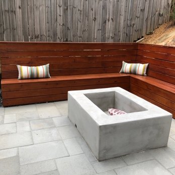 Mount Zion Pools - Patio, custom fire pit and bench to frame our small back yard. We love it! - Pool & Hot Tub Service Near Me Mount Zion Pools - Patio, custom fire pit and bench to frame our small back yard. We love it! - Pool & Hot Tub Service Near Me
