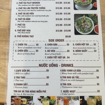 Pho Thin - Simple menu - Vietnamese Near Me - Westminster, California
