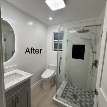 Neighborhood Construction - Full bathroom renovation, w/ torn down wall (that contained water pipes). - Handyman Near Me - San Jose, California Neighborhood Construction - Full bathroom renovation, w/ torn down wall (that contained water pipes). - Handyman Near Me - San Jose, California