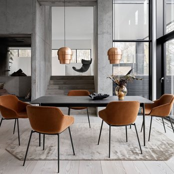 BoConcept - Boston - Augusta dining table in black marble ceramic, Vienna dining chair in camel Cotton Velvet by BoConcept - Furniture Stores Near Me - Boston, Massachusetts
