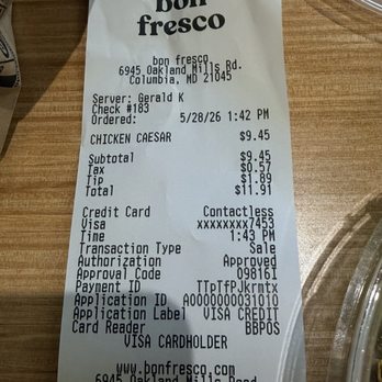 Bon Fresco - What i paid - Bakeries Near Me - Columbia, Maryland Bon Fresco - What i paid - Bakeries Near Me - Columbia, Maryland
