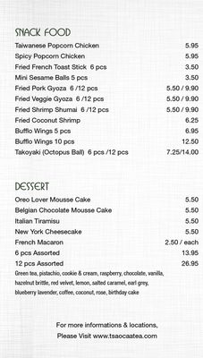Menu photo 4 Tsaocaa Tampa, FL